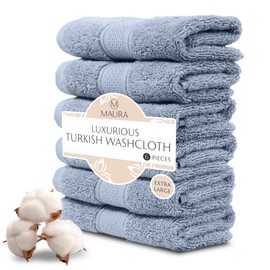 MAURA 6-Pack Premium Turkish Washcloth Set - Ultimate Luxury with Soft, Thick, Super Absorbent, and Oversized Cotton Face Towels - Ideal for a Hotel & Spa Quality Experience in Classic Serenity Blue