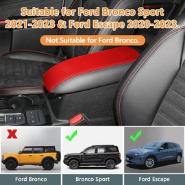 BoxCheer Armrest Box Cover for Ford Bronco Sport 2021 2022 2023 Center Console Protector Pad for Ford Escape 2020-2023 PU Leather Waterproof Mat Interior Accessories (Red Leather)