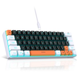 Snpurdiri 60 Percent Wired Gaming Keyboard, RGB Backlit Mini Gaming Keyboard, 63 Keys Ultra-Compact Small Keyboard for PC, Gamer, Typist, Travel, Easy to Carry on Business Trip(Black-White-Orange)
