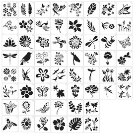 Butterfly, Bee, Flower, Bird Paint Stencils - 60Pcs Different Templates for Painting Spraying, Sponge Roller Painting, Crayon Drawing, DIY Craft (7.6 x 7.6cm)