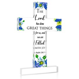 Yoxiumi Christian Gifts for Women Inspirational Gifts for Men Scripture Gifts Mom Sister Birthday Presents Bible Verse Prayers Religious Acrylic Standing Cross Desk Decoration for Encouraging Faith