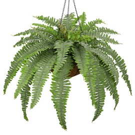 Fake Hanging Plants Large Boston Fern Artificial Plants Outdoor Realistic Fake Ferns with Palm Basket Silk Plants Ferns Hanging Plant Artificial Decor for Home Front Porch Window Garden - Dusty Green