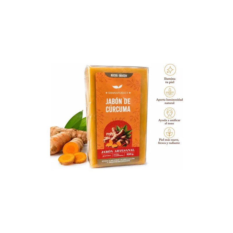 Jabón Vegano Shanatural's Cúrcuma Antibacterial e Hipoalergénico 100g