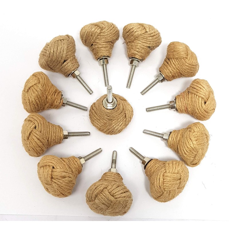 Lot of 12 Monkey Fist Jute Rope Shelves Drawer Knobs