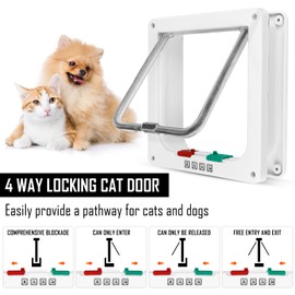 Cat Flap Dog Flap 19 x 20 x 5.5 cm, Cat Flap Inner Door, Cat Door with 4-Way Lock for Cats and Small Dogs, Easy to Install for Wall, Wooden Door, Upvc Interior Door, Brick Walls