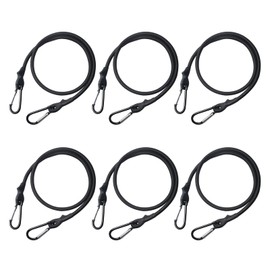 Oipopsf Elastic Band with Hook, Carabiner, Bungee Cord for Luggage Fixing, 23.6 inches (60 cm), Belt Tightening, Bicycle, Cargo Tightening, Elastic Cord, Bike Rope, Stretch Cord, Durable, Nylon Rope, Black, Set of 6