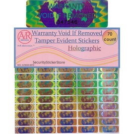 70 Hologram Tamper Evident, Tamper Proof Stickers. Warranty Void If Removed. Individual Serial Numbers. Tamper Foil Tape Labels. Destroyed Upon Removal with Residual Text Left on Item. (70 Stickers)