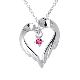 Mirai-tenshi Women's Necklace, Birthstone Compatible, Heart, Wing, Silver Pendant Necklace, Silver