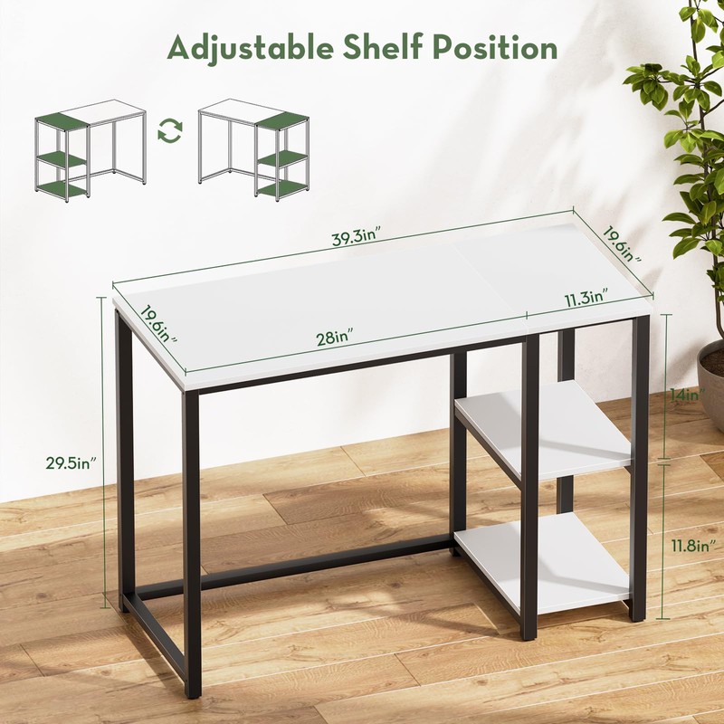 SINPAID 40IN Computer Desk with Shelves, Cream White Sturdy Small