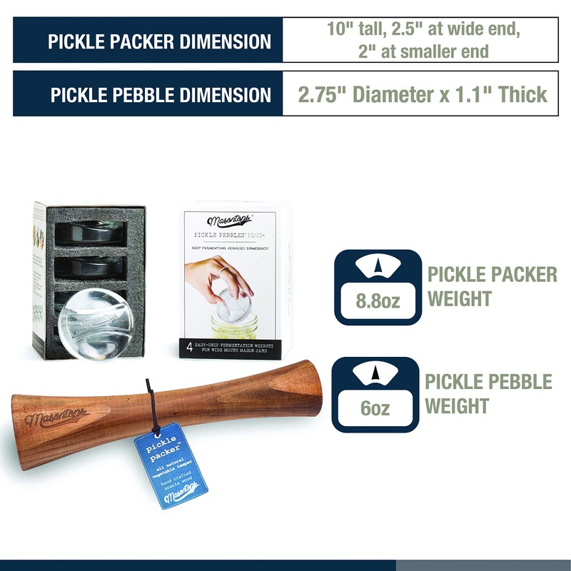 Masontops Pickle Packer Vegetable Tamper & Pickle Pebble Glass Weight