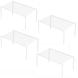 iPEGTOP Set of 4 Kitchen Cupboard Organiser Shelf, Small Size 10.6 x 5.1 Inch Freezer Cabinet Organization Storage Shelf Wire Rack, Steel Metal Shelves for Fridge Pantries Countertops Utensils -White