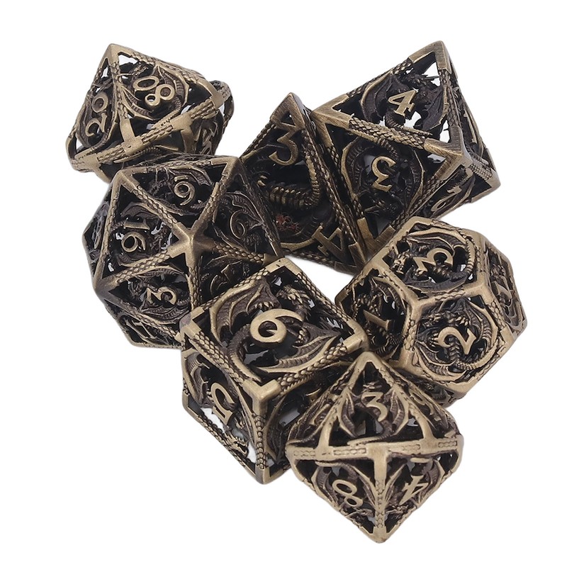 7pcs Copper Dice Set Polyhedral Hollow Clear Number Balancing Table