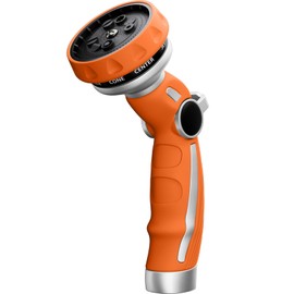 RESTMO Hose Nozzle Heavy Duty, Metal Water Hose Sprayer for Garden, 9 Spray Patterns | High Pressure | Thumb Flow Control | On/Off Valve, Ideal for Lawn & Plant Watering, Car & Pet Washing, Orange