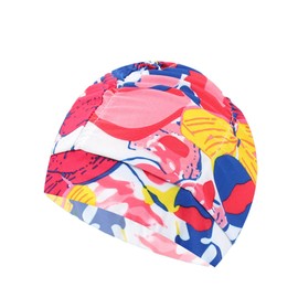 CENZICOM Women Nylon Swim Caps, Fabric Cloth Pleated Elastic Swimming Cap Bathing Cap Swim Hats for Thick Curly Long Short Hair,3 pcs (Flower-Colorful)