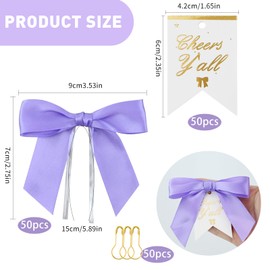 50 Set Satin Ribbon Bows,Cheers y All Bottle Tags,Champagne Bottle Twist Tie Bows with Card for Wedding Birthday Beach Party Baby Shower Bridal Shower Christmas Decoration(Light Purple)