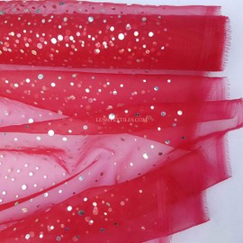 Hologram Organza draping voile wedding decorations Diamante sequin spots Net curtain Voile organza drapery Fabrics - PER METRE (Red)