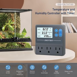 DIGITEN Reptile Temperature and Humidity Controller with Timer, Day-Night Function Thermostat, 3-Stage Outlet Plug in Humidistat for Reptile, Mushroom, Homebrew