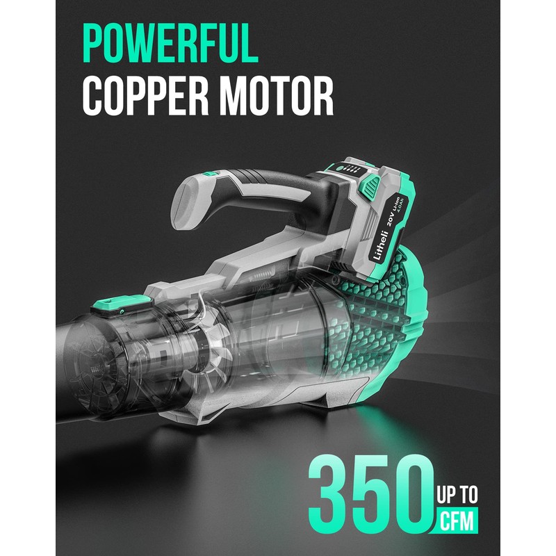 Litheli 20V Cordless Leaf Blower, 350 MPH and Variable Speeds