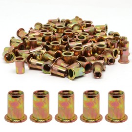 ZHMEINA 100PCS M6 Rivet Nuts, Carbon Steel Flat Head Rivnut, Metric Zinc Plated Finish Rivet Nut, Threaded Rivets Insert Nutsert Kit for Automotive, Furniture, Decoration