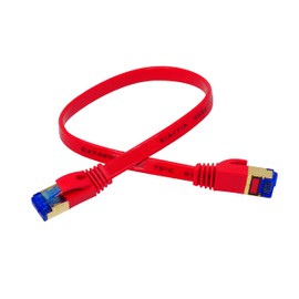 QualGear RJ45 Cat 7 Ethernet Patch Cable, 10Gpbs High-Speed Cable, 600MHz, Triple-Shielded, Flat, 1 Feet, Red