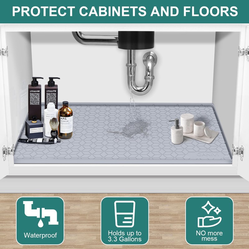 CANIVI Under Sink Mat, 34" x 22" Waterproof Silicone Under