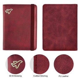 WALNEW Passport Holder Cover Wallet, RFID Blocking Leather Travel Document Organizer with Elastic Strap, Card Case for ID Credit Business Card, Boarding Passes (Red)