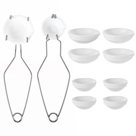 10 Pcs Crucibles for Melting Metal Kit, 4 Pcs Ceramic Quartz Crucibles & 4 Pcs Enlarged Ceramic Quartz Crucibles & 2 Pcs Gold Silver Copper Whip Tongs Handle 2A, Jewelry Refining Casting Pot