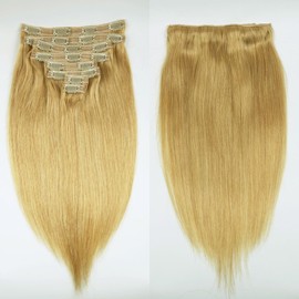 Sexycat Straight Hair Extensions Clip in 18 Inch 8Pcs 120g Clip in Hair Extensions Real Human Hair, #27 Honey Blonde Color Clip on Double Weft Hairpieces for Women