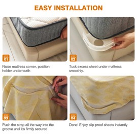 4 Pack Lock Sheet Holders, Open Corner Bed Sheet Holder No More Loose Sheets, Easy Installation, Keep Sheets Firm & Tight, Heavy Duty Bed Sheet Holder Corner Fitted Sheet Straps for All Mattress Size