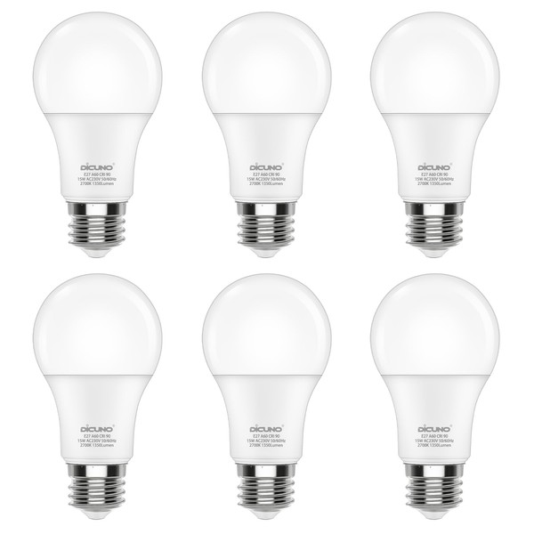 DiCUNO E27 LED Lampe 15W, ersetzt 100W, 2700K Warmweiß, 1350LM,