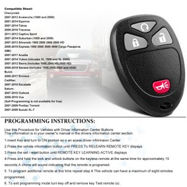 Remote Fob fits for Chevy Silverado Avalanche Equinox Express Traverse GMC Yukon Sierra 1500 2500 3500 HD Acadia Savana Buick Enclave 2007-2013 Keyless Entry Self-Programming 5913421 OUC60270 (2 PCS)