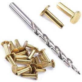 Cutlery Rivets (10 Pack) + [1] Step Drill for DIY Handles & Knife Handle Repair - USA Size (0.312 x 0.155 x 0.520 Inch) - (Brass) - 2-Piece Rivet Knife Handle Fasteners