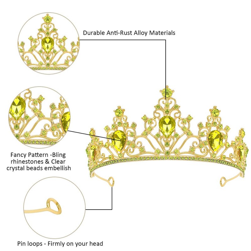 AHONEY Gold Crown Tiara for Women - Yellow Crystal Rhinestone