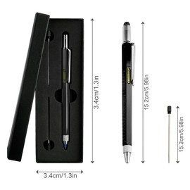 Thyonta 6-in-1 Multifunctional Gift Pen Gift Set Metal Ballpoint Pen with Scale Level Set for Screwdriver Touch Screen Office Outdoor （Black）