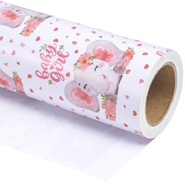 WRAPAHOLIC Baby Girl Wrapping Paper - Mini Roll - 17 Inch X 33 Feet - Adorable Pink Elephant Design for Baby Shower, Party, Holiday