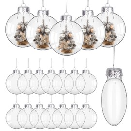 KIMOBER 24PCS Plastic Discs Ornaments,3.15 Inch Clear Flat Sphere Fillable Hanging Ornament Ball for DIY Craft Xmas Tree Decoration