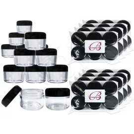 Beauticom 48 Pieces 30G/30ML Round Clear Sample Jars with Black Round Top Screw Cap Lids