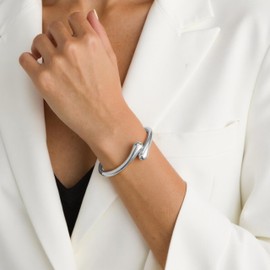 Silver Bracelets for Women Trendy Chunky Adjustable Fashion Bangle Oval Charm Jewelry(Silver)