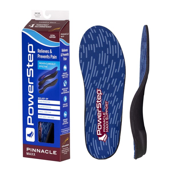 Powerstep Pinnacle Maxx Insoles - Over-Pronation Corrective Orthotic Inserts for Maximum Stability - Plantar Fasciitis Relief, Heel & Foot Pain Relief & Arch Support Insoles (M 14-15)