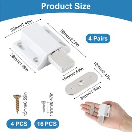 4 Pack Magnetic Push Door Latches Cupboards Push to Open Door Catches Strong Magnetic Touch Latch Hidden Release Press Out Closure Popping Open Lock for Kitchen Drawer Cabinet, White