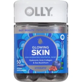 OLLY Glowing Skin Gummies 50 Count with Hyaluronic Acid Collagen Sea Buckthorn