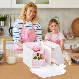 DOYIDE DOYIDE 12Pcs Cake Boxes, 10x10x10 Inches Tall Cake Boxes with Window, White Disposable Tier Cake Containers for Pastries, Pie, Cookies, Chocolates, Cupcakes, Birthday Party, Wedding Bakery Boxes