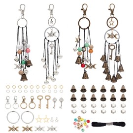 FREEBLOSS 4 Set 50+pcs DIY Witch Keychain Kit Witches Wind Chimes Witch Bells Kit Witch Craft Kit Witchy Home Decor Witch Decor Witch Bells for Keys for Protection Witch Craft for Beginners