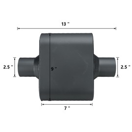 A-KARCK Single Chamber Muffler 2.5" Center Inlet 2.5" Center Outlet, 13" Overall Length Aluminized Steel Aggressive Sound Race Muffler Black (2 Pcs)