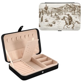 WELLDAY Jewelry Box Portable Travel Jewelry Organizer Storage Western Desert Cowboy Jewelry Travel Case for Necklace, Earrings, Rings, Bracelet