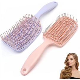 JeeLeeko Cepillo para Cabello 2PCS para Mujeres, Cepillo sin Enredos para Todo Tipo de Cabello Rizado y Lacio, Suave con Cerdas, Portátil, Color Morado y Rosa