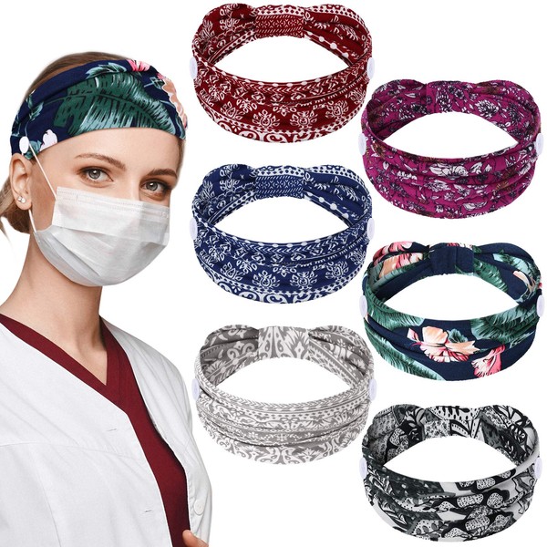 6 Pieces Nursing Headbands with Buttons for Nurses Doctor Women