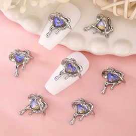 Heart Nail Charms 3D Metal Alloy Heart Nail Art Rhinestones Blue Heart Nail Gems Valentinee Day Nail Crystal Shiny Heart Nail Diamond for Women Valentinee Day Wedding Nail Art Decoration