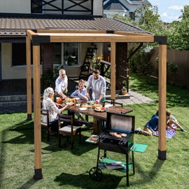 LuxaDomus Pergola Brackets, 4 Pack 3-Way Right Angle Corner Brackets with 4 Pack Bases, 4''x4'' Wooden Beams Outdoor Pergola Kit with Shade Hanging Holes for Patios and Pergolas