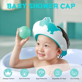Shower Cap Kids Baby Adjustable Dinosaur Shape Hair Washing Child Protection Shield Shampoo Protection Baby Visor for Eyes, Ears and Face - KAMHBE (Dinosaur Blue)